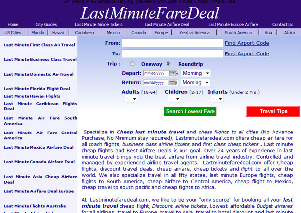Site creation of LastMinuteFareDeal.com (2000)