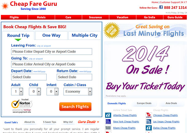 Major redesigned version of CheapFareGuru.com launched (2014)